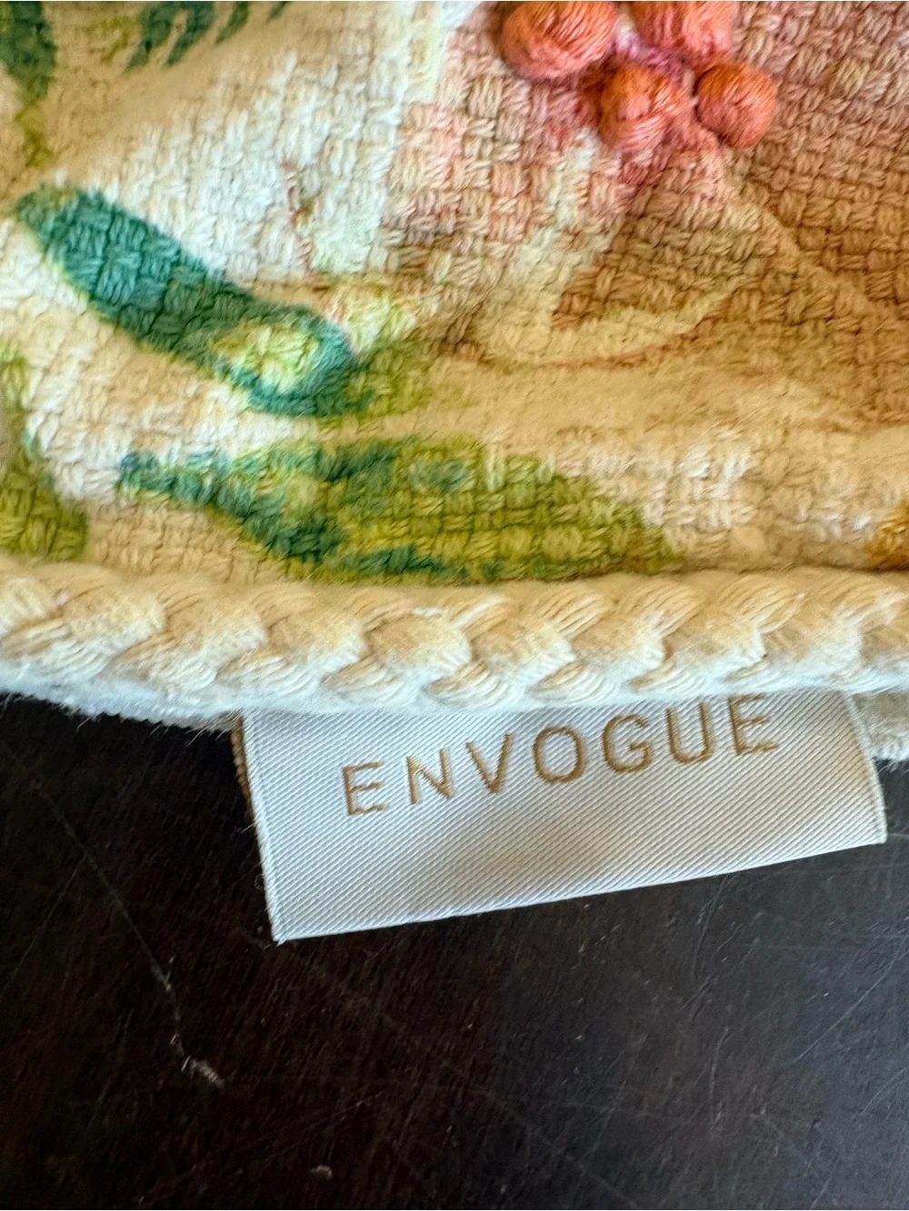 Envogue Cream Tapestry  Floral Embroidery Pillow Cover